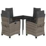 5 Piece Garden Dining Set with Cushions Grey Poly Rattan