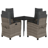 5 Piece Garden Dining Set with Cushions Grey Poly Rattan - Front View