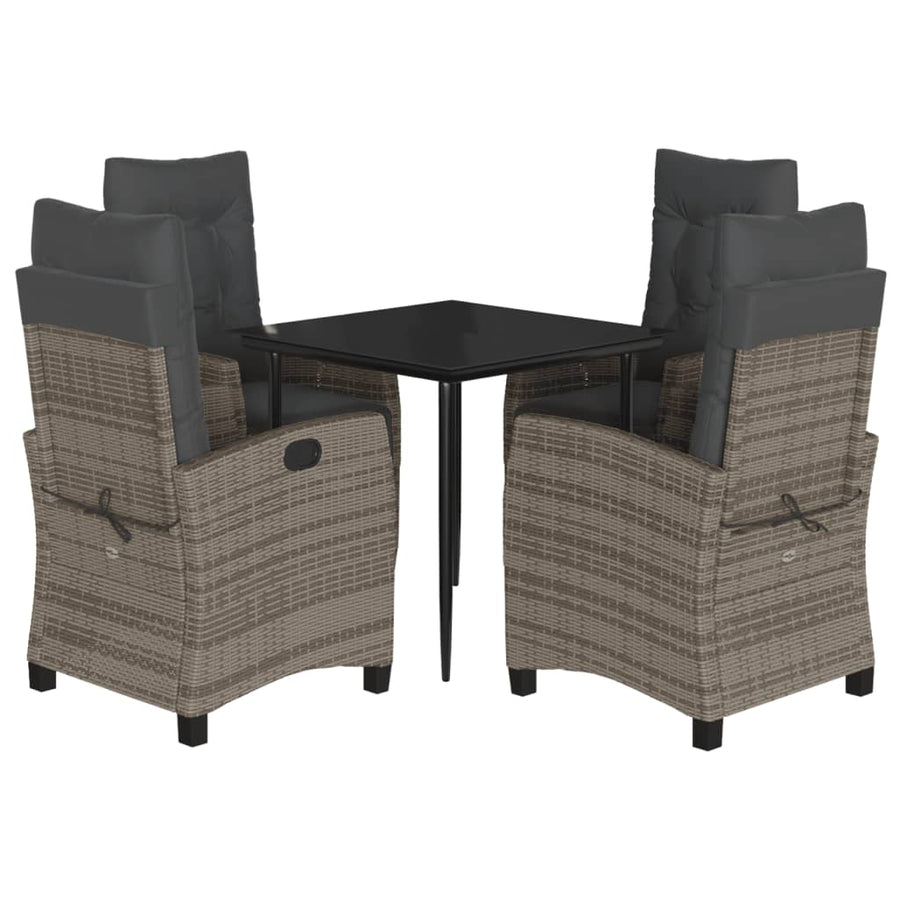 5 Piece Garden Dining Set with Cushions Grey Poly Rattan