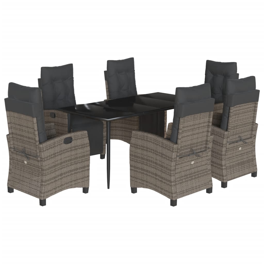 7 Piece Garden Dining Set with Cushions Grey Poly Rattan
