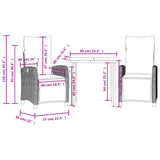 3 Piece Garden Dining Set with Cushions Grey Poly Rattan