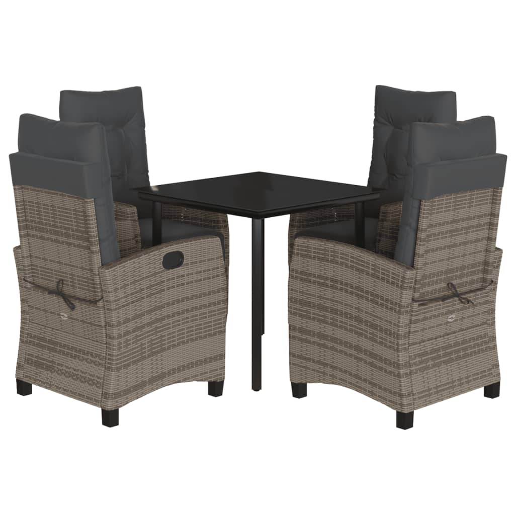 5 Piece Garden Dining Set with Cushions Grey Poly Rattan