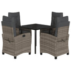 5 Piece Garden Dining Set with Cushions Grey Poly Rattan
