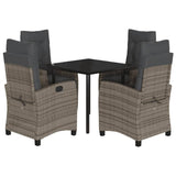 5 Piece Garden Dining Set with Cushions Grey Poly Rattan - Front View
