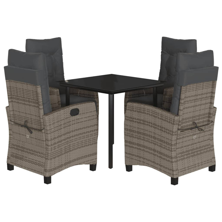 5 Piece Garden Dining Set with Cushions Grey Poly Rattan