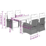 5 Piece Garden Dining Set with Cushions Grey Poly Rattan - Extra Image