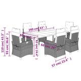 7 Piece Garden Dining Set with Cushions Grey Poly Rattan - Extra Image