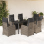 7 Piece Garden Dining Set with Cushions Grey Poly Rattan