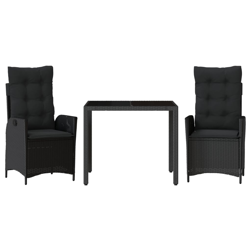 3 Piece Garden Dining Set with Cushions Black Poly Rattan
