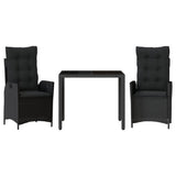 3 Piece Garden Dining Set with Cushions Black Poly Rattan