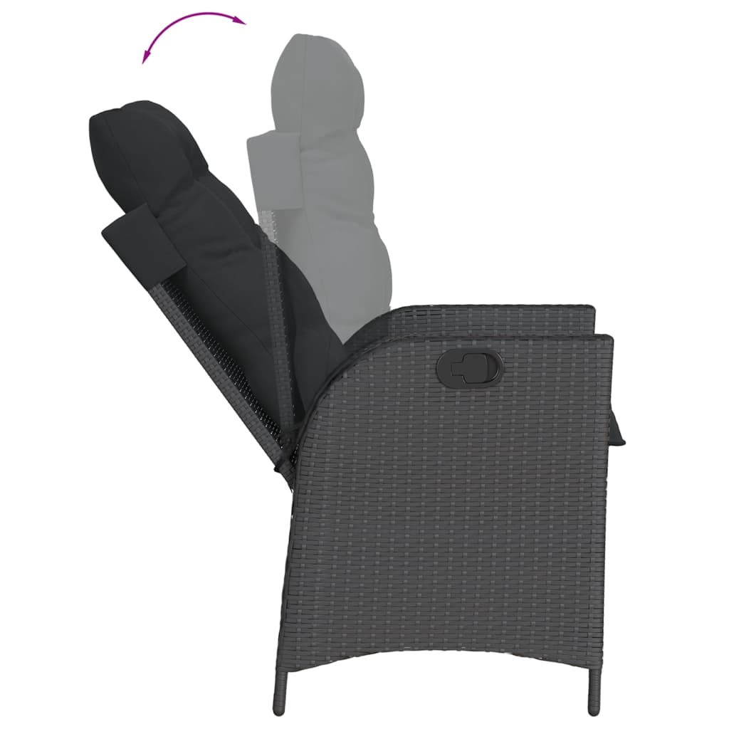3 Piece Garden Dining Set with Cushions Black Poly Rattan