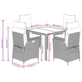 5 Piece Garden Dining Set with Cushions Black Poly Rattan