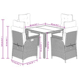 5 Piece Garden Dining Set with Cushions Black Poly Rattan - Extra Image