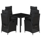 5 Piece Garden Dining Set with Cushions Black Poly Rattan - Front View