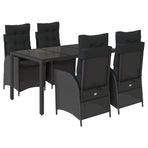 5 Piece Garden Dining Set with Cushions Black Poly Rattan