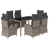 7 Piece Garden Dining Set with Cushions Grey Poly Rattan - Front View