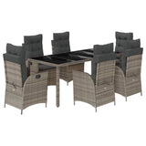 7 Piece Garden Dining Set with Cushions Grey Poly Rattan