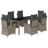7 Piece Garden Dining Set with Cushions Grey Poly Rattan - Front View