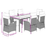 7 Piece Garden Dining Set with Cushions Grey Poly Rattan - Extra Image