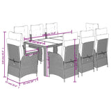 9 Piece Garden Dining Set with Cushions Grey Poly Rattan - Extra Image