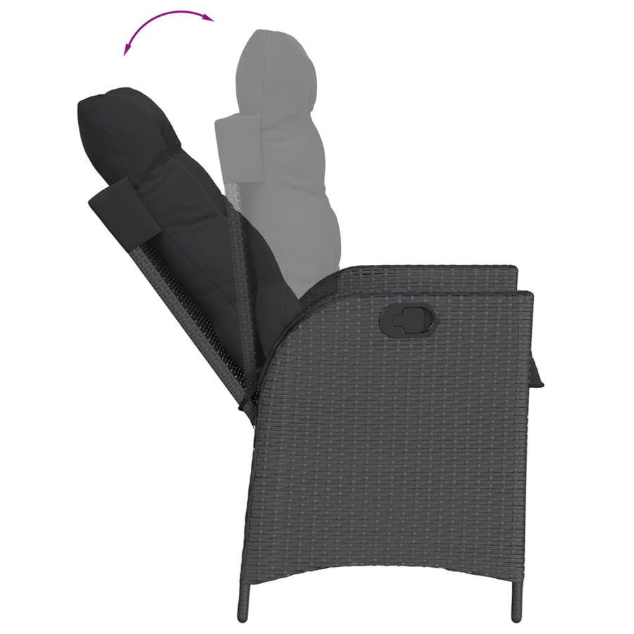 3 Piece Garden Dining Set with Cushions Black Poly Rattan