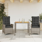 3 Piece Garden Dining Set with Cushions Grey Poly Rattan