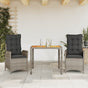 3 Piece Garden Dining Set with Cushions Grey Poly Rattan
