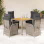 5 Piece Garden Dining Set with Cushions Grey Poly Rattan