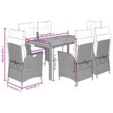 7 Piece Garden Dining Set with Cushions Grey Poly Rattan