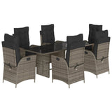 7 Piece Garden Dining Set with Cushions Grey Poly Rattan - Front View