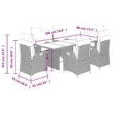 7 Piece Garden Dining Set with Cushions Grey Poly Rattan