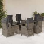 7 Piece Garden Dining Set with Cushions Grey Poly Rattan