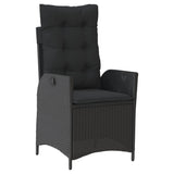 7 Piece Garden Dining Set with Cushions Black Poly Rattan - Side View