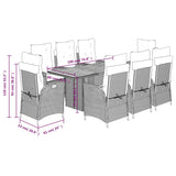 9 Piece Garden Dining Set with Cushions Black Poly Rattan - Extra Image