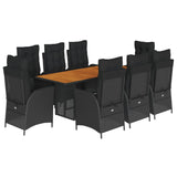 9 Piece Garden Dining Set with Cushions Black Poly Rattan - Front View