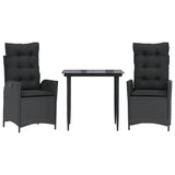3 Piece Garden Dining Set with Cushions Black Poly Rattan - Front View