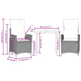 3 Piece Garden Dining Set with Cushions Black Poly Rattan