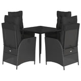 5 Piece Garden Dining Set with Cushions Black Poly Rattan - Front View