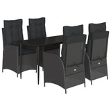 5 Piece Garden Dining Set with Cushions Black Poly Rattan - Front View