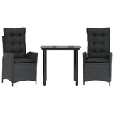 3 Piece Garden Dining Set with Cushions Black Poly Rattan - Front View