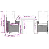 3 Piece Garden Dining Set with Cushions Black Poly Rattan