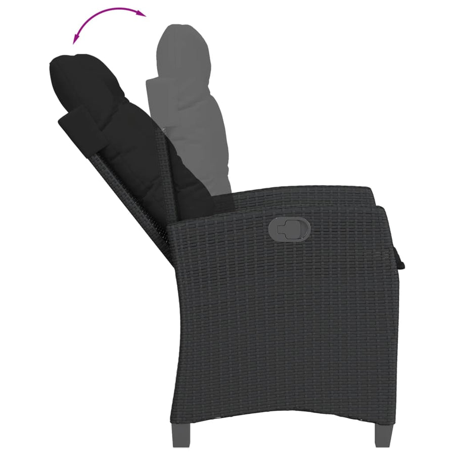 5 Piece Garden Dining Set with Cushions Black Poly Rattan
