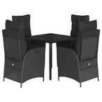 5 Piece Garden Dining Set with Cushions Black Poly Rattan