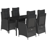 5 Piece Garden Dining Set with Cushions Black Poly Rattan - Front View
