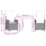3 Piece Garden Dining Set with Cushions Grey Poly Rattan - Extra Image