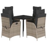 5 Piece Garden Dining Set with Cushions Grey Poly Rattan - Front View