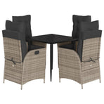 5 Piece Garden Dining Set with Cushions Grey Poly Rattan