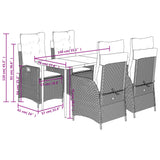 5 Piece Garden Dining Set with Cushions Grey Poly Rattan