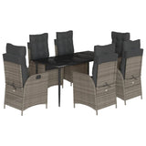 7 Piece Garden Dining Set with Cushions Grey Poly Rattan - Front View