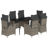 7 Piece Garden Dining Set with Cushions Grey Poly Rattan - Front View